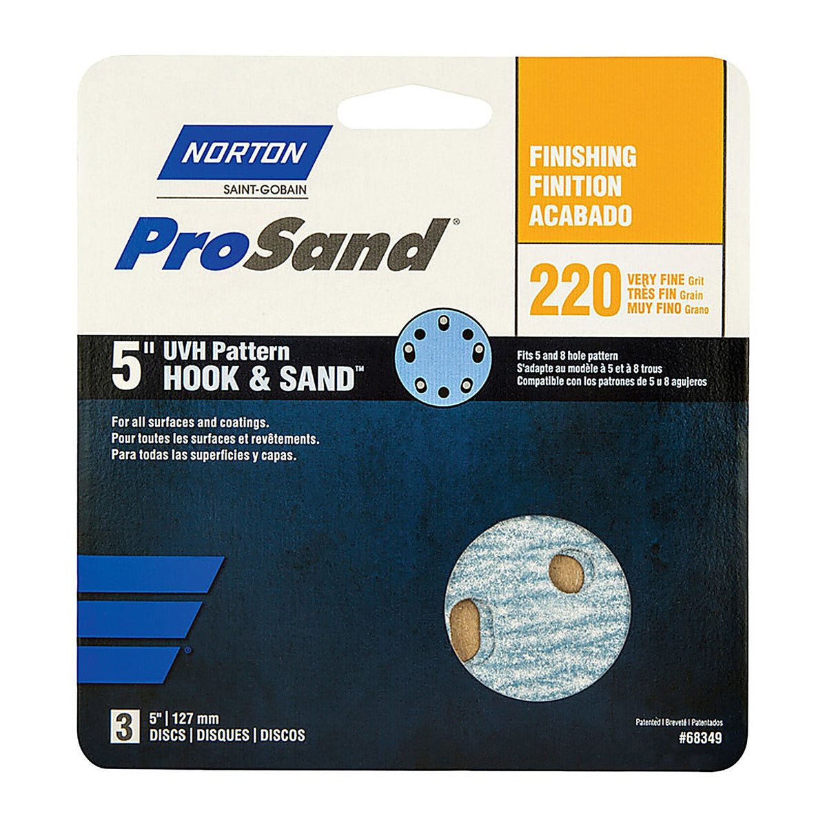 Norton - 07660768349 - ProSand 5 in. Ceramic Alumina Hook and Loop Sanding Disc 220 Grit Very Fine 3 pk