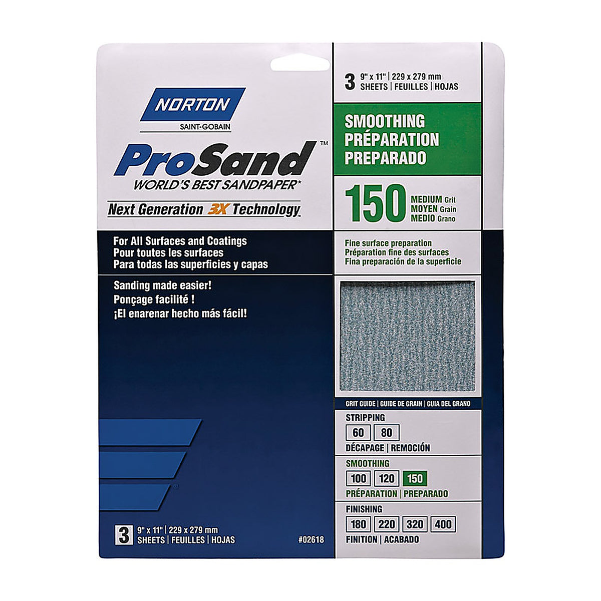 Norton - 7660768160 - ProSand 11 in. L x 9 in. W 150 Grit Aluminum Oxide Sandpaper - 3/Pack
