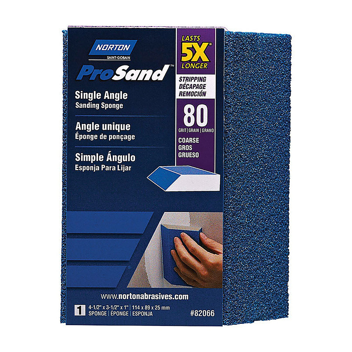 Norton - 7660782066 - ProSand 4.5 in. L x 3.5 in. W x 1 in. 80 Grit Coarse Single Angle Sanding Sponge
