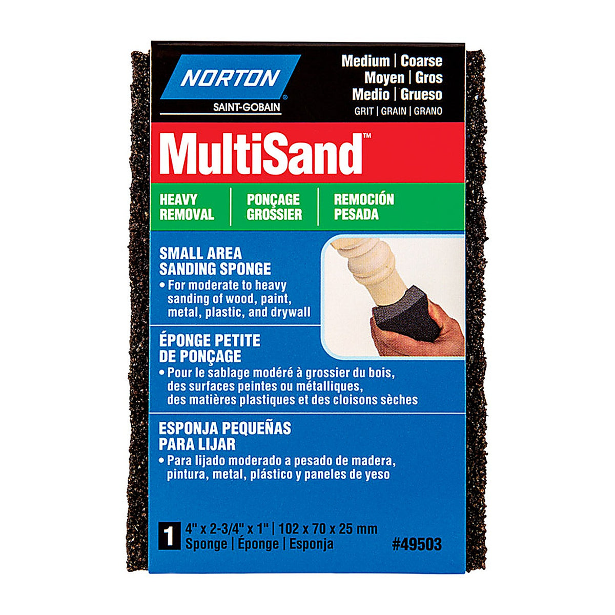 Norton - 7660749503 - MultiSand 4 in. L x 2.75 in. W x 1 in. 60/80 Grit Coarse/Medium Small Area Sanding Sponge