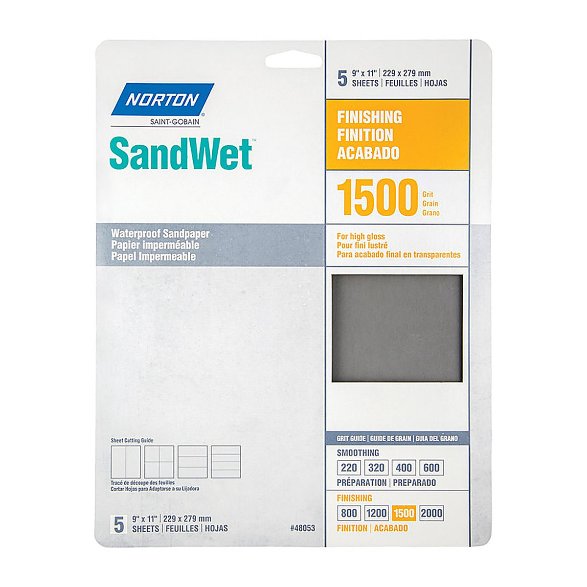 Norton - 07660748053 - SandWet 11 in. L X 9 in. W 1500 Grit Aluminum Oxide Waterproof Sandpaper 5 pk