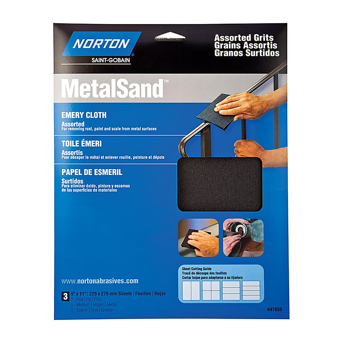Norton - 7660747855 - MetalSand 11 in. L x 9 in. W Assorted Grit Emery Emery Cloth - 3/Pack