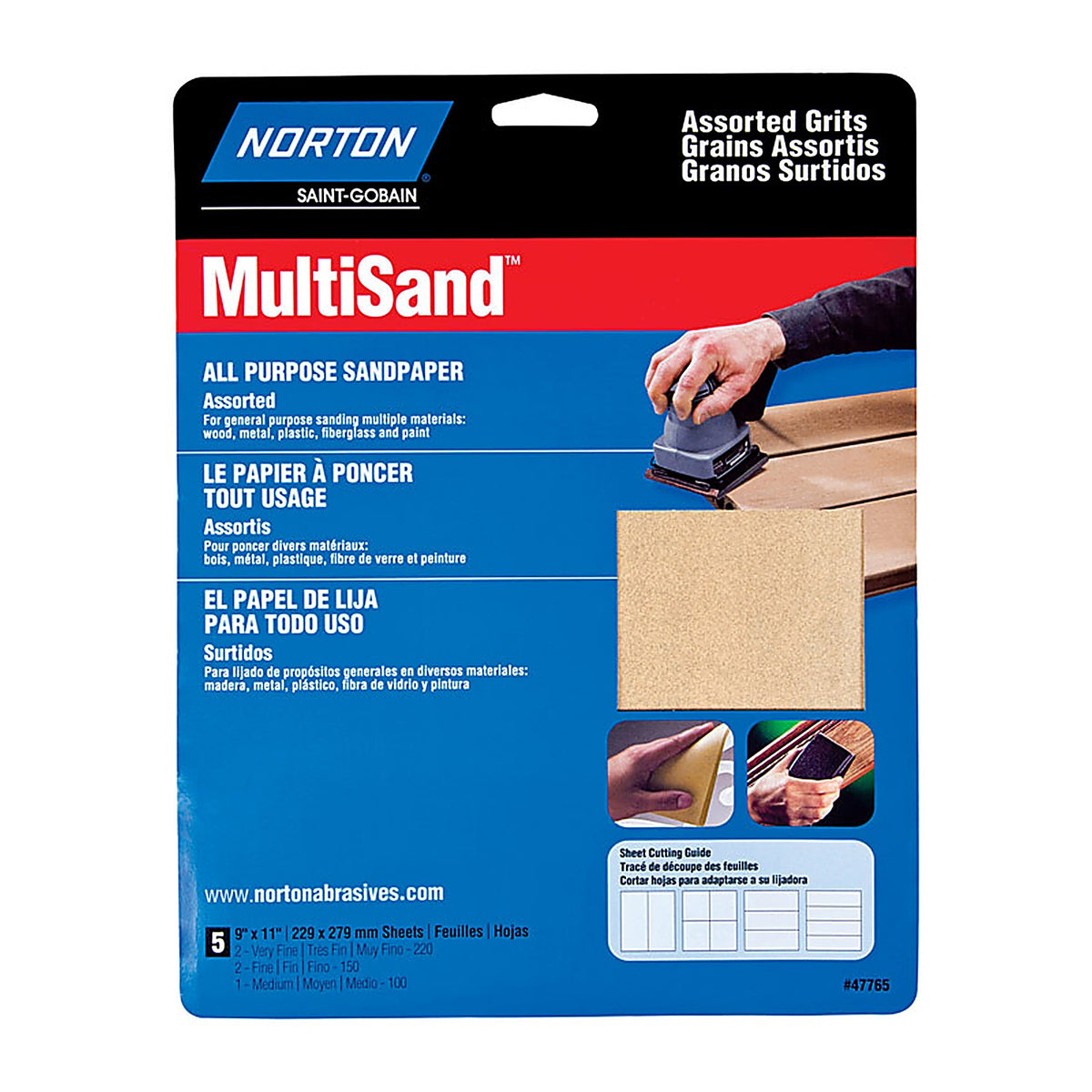 Norton - 07660747765 - MultiSand 11 in. L X 9 in. W Assorted Grit Aluminum Oxide All Purpose Sandpaper 5 pk