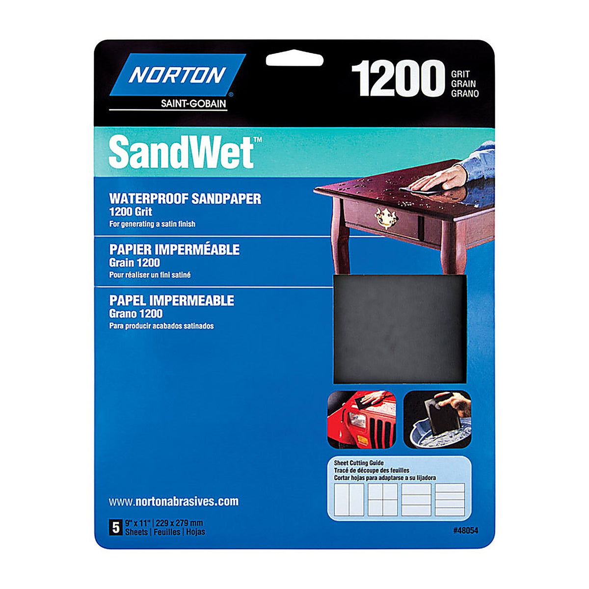 Norton - 07660748054 - SandWet 11 in. L X 9 in. W 1200 Grit Aluminum Oxide Waterproof Sandpaper 5 pk