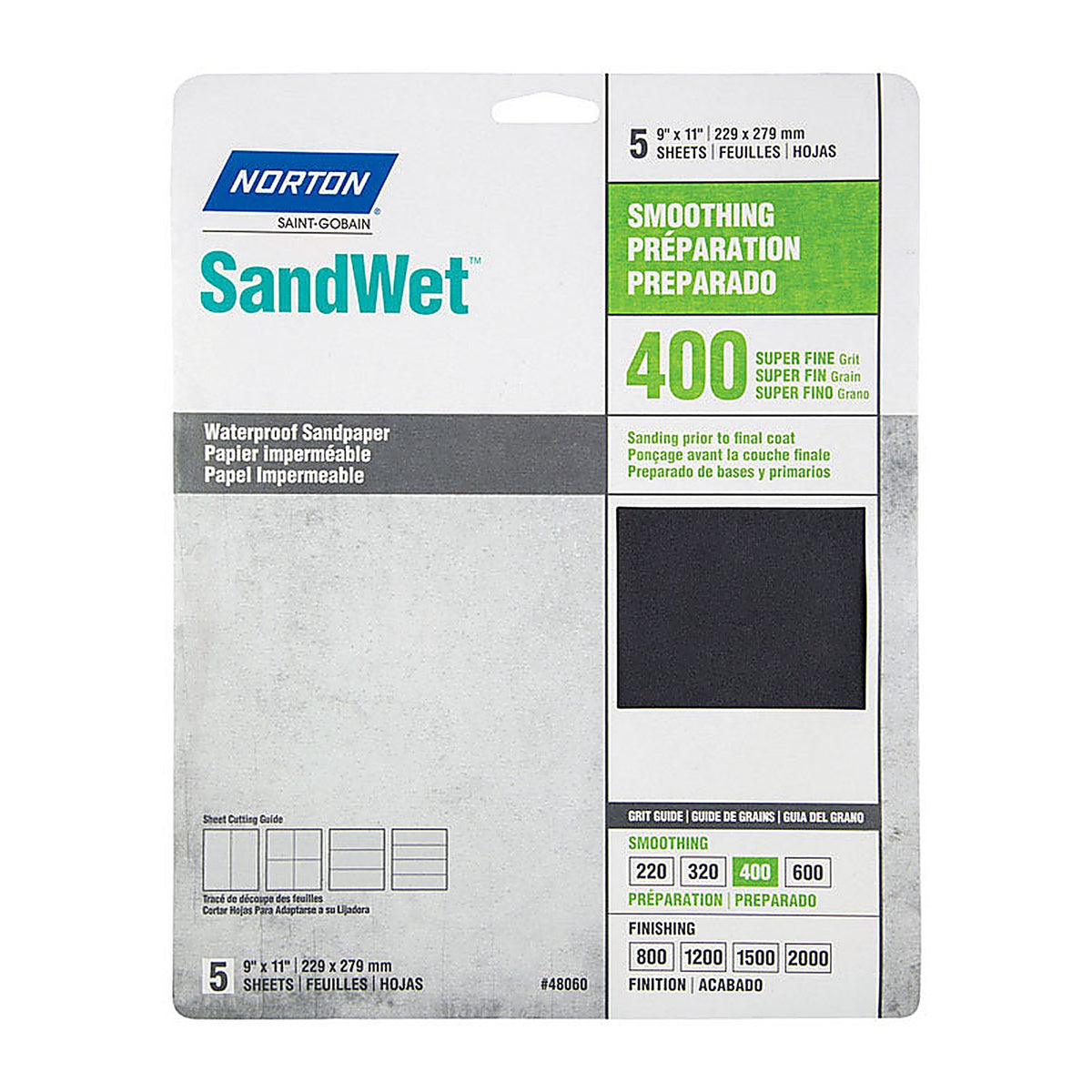Norton - 7660748060 - SandWet 11 in. L x 9 in. W 400 Grit Aluminum Oxide Waterproof Sandpaper - 5/Pack