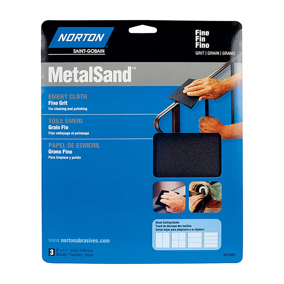 Norton - 07660747805 - MetalSand 11 in. L X 9 in. W 150 Grit Emery Cloth 3 pk