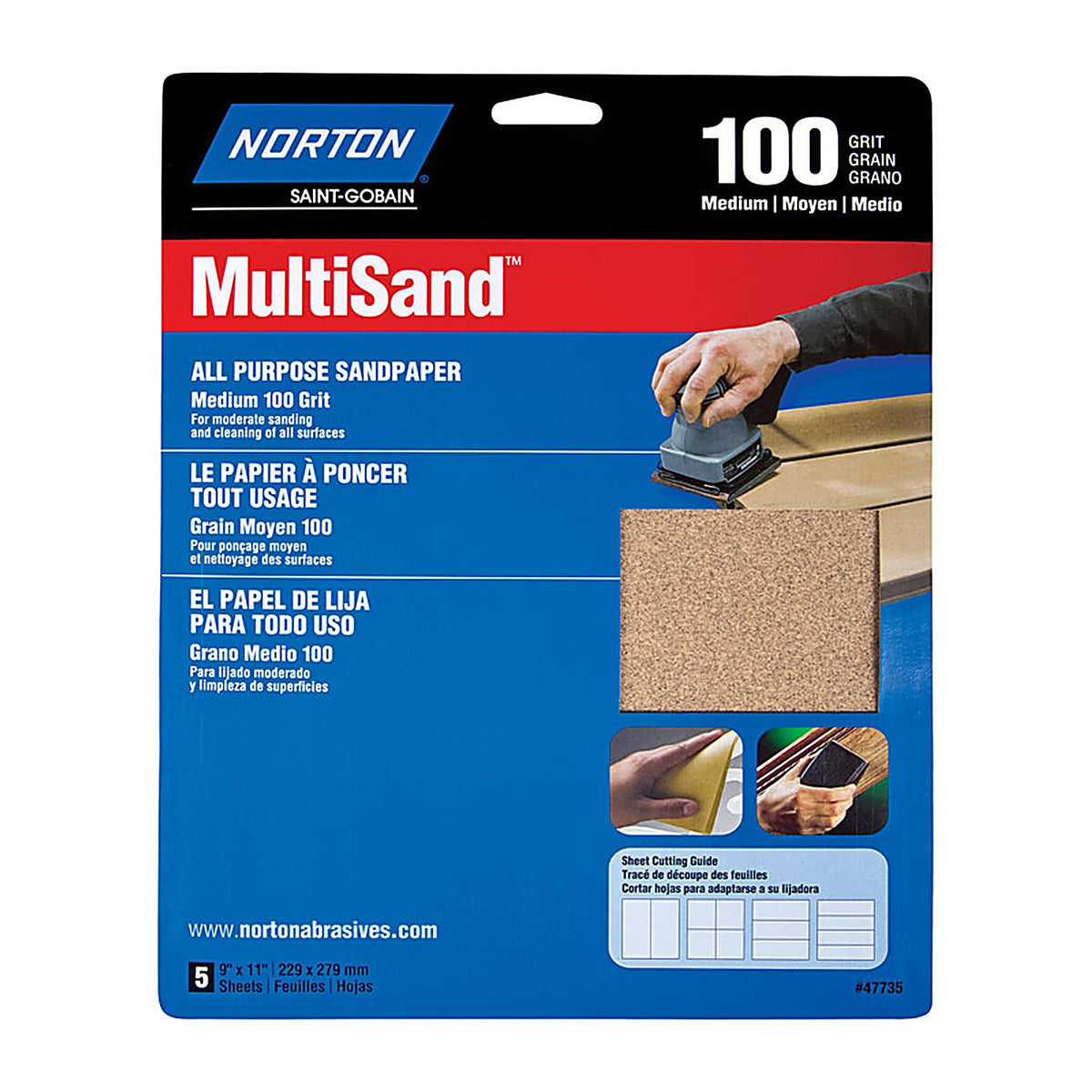 Norton - 07660747735 - MultiSand 11 in. L X 9 in. W 100 Grit Aluminum Oxide All Purpose Sandpaper 5 pk