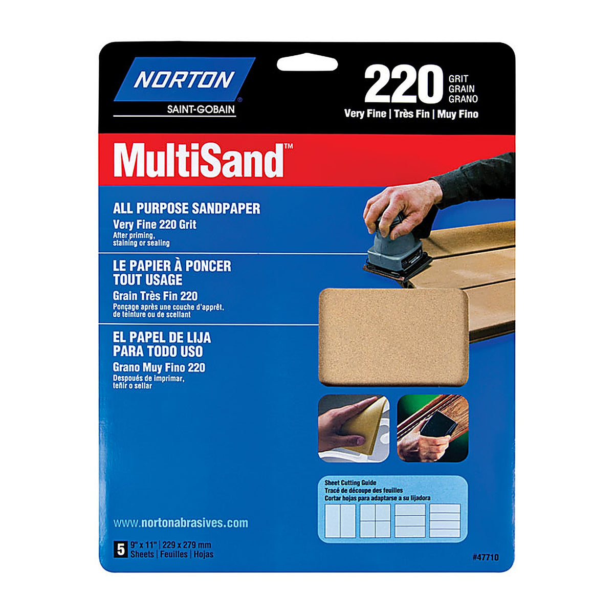 Norton - 07660747710 - MultiSand 11 in. L X 9 in. W 220 Grit Aluminum Oxide All Purpose Sandpaper 5 pk