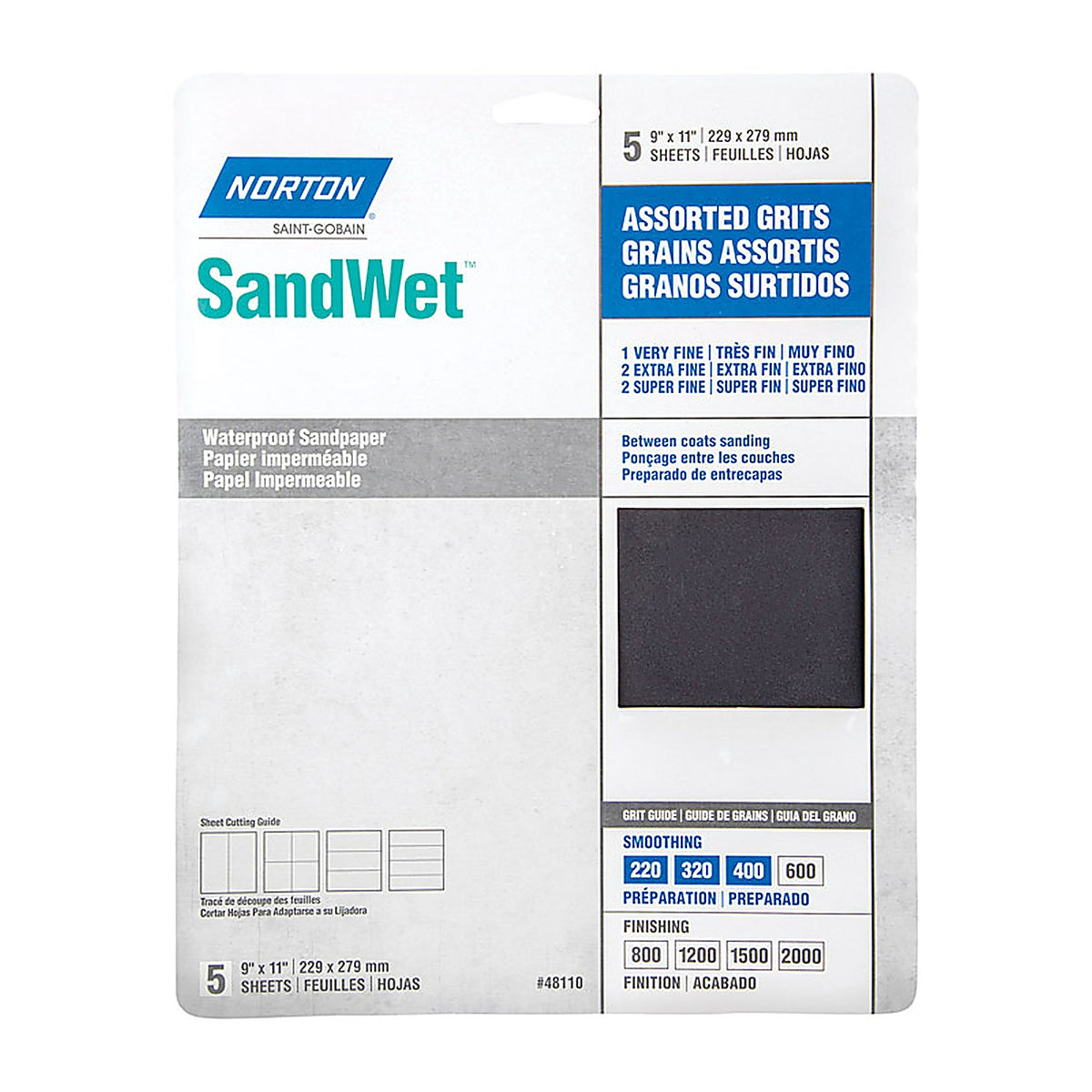 Norton - 07660748110 - SandWet 11 in. L X 9 in. W Assorted Grit Aluminum Oxide Waterproof Sandpaper 5 pk