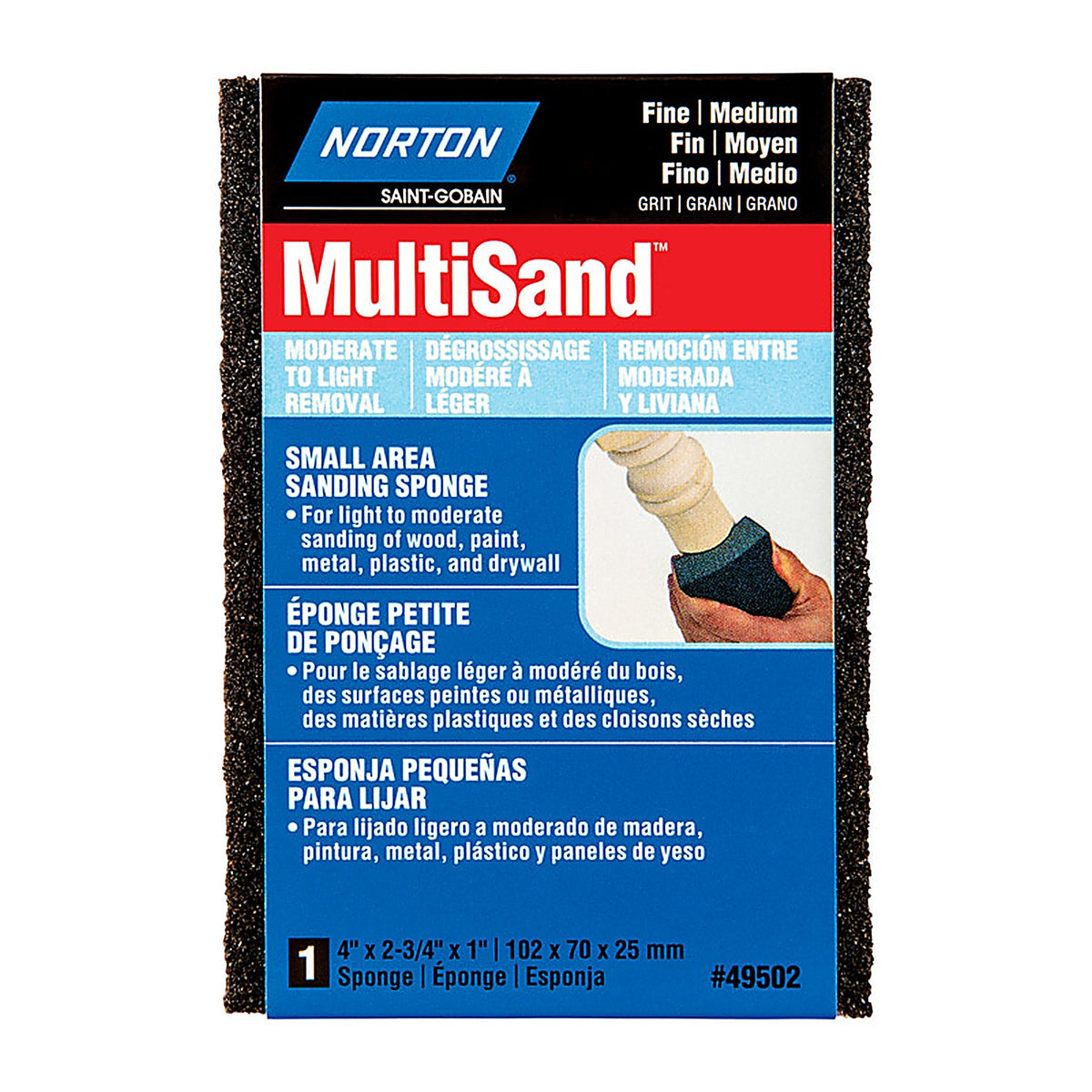 Norton - 7660749502 - MultiSand 4 in. L x 2.75 in. W x 1 in. 80/120 Grit Fine/Medium Small Area Sanding Sponge