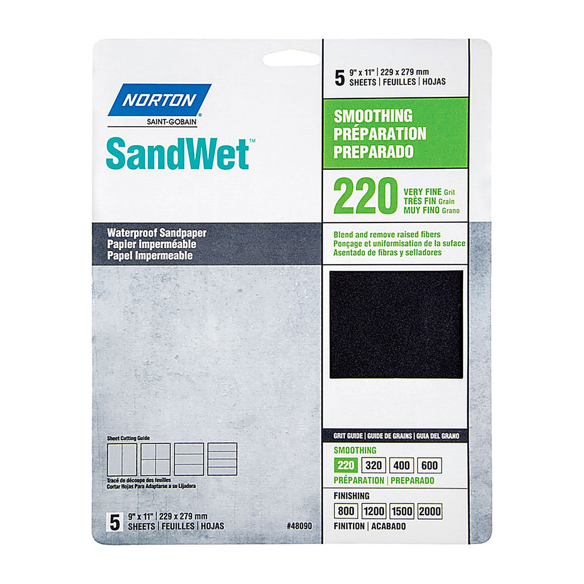 Norton - 7660748090 - SandWet 11 in. L x 9 in. W 220 Grit Aluminum Oxide Waterproof Sandpaper - 5/Pack