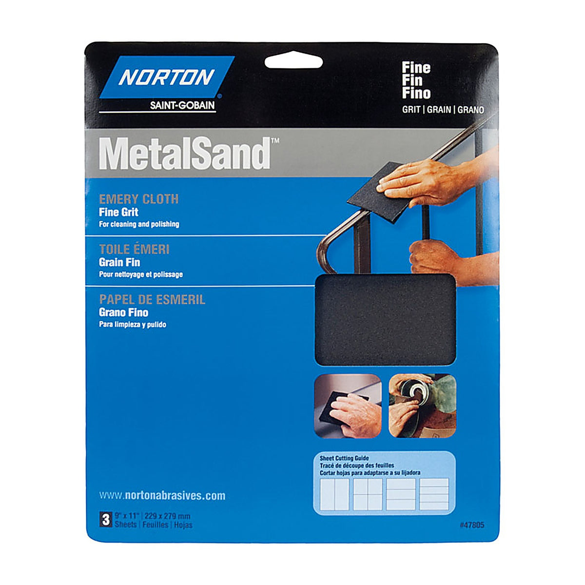 Norton - 07660747820 - MetalSand 11 in. L X 9 in. W 100 Grit Emery Cloth 3 pk