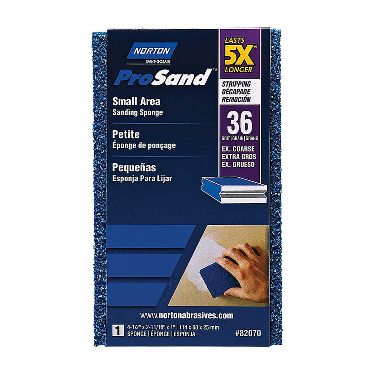 Norton - 7660782070 - ProSand 4.5 in. L x 2.69 in. W x 1 in. 36 Grit Extra Coarse Small Area Sanding Sponge