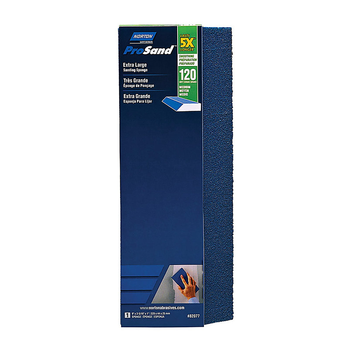 Norton - 7660782077 - ProSand 9 in. L x 3.83 in. W x 1 in. 120 Grit Medium Extra Large Sanding Sponge