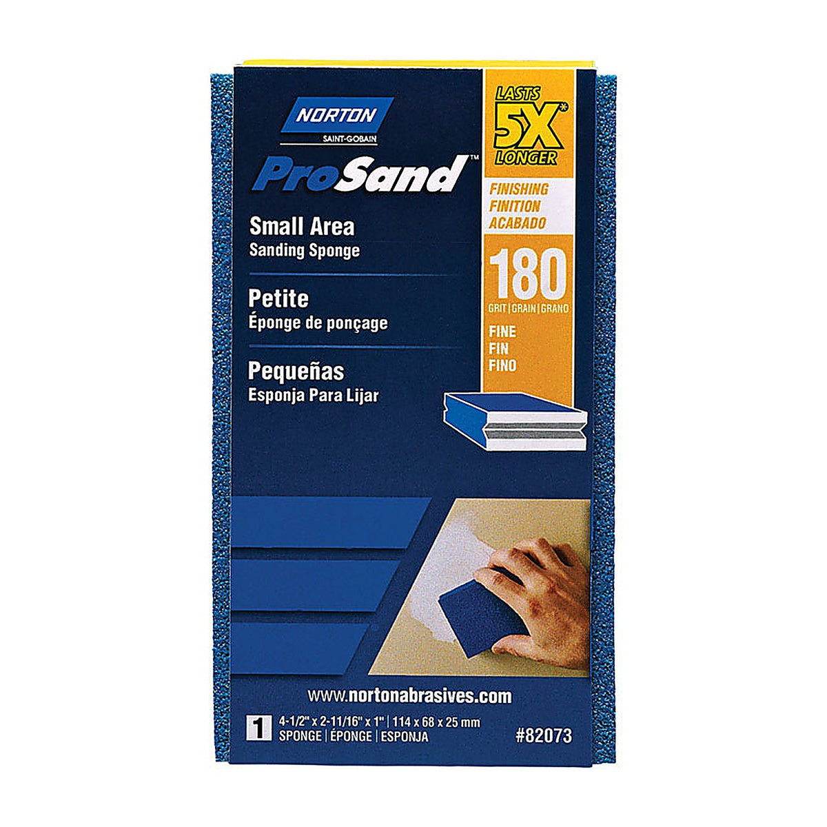 Norton - 7660782073 - ProSand 4.5 in. L x 2.69 in. W x 1 in. 180 Grit Fine Small Area Sanding Sponge