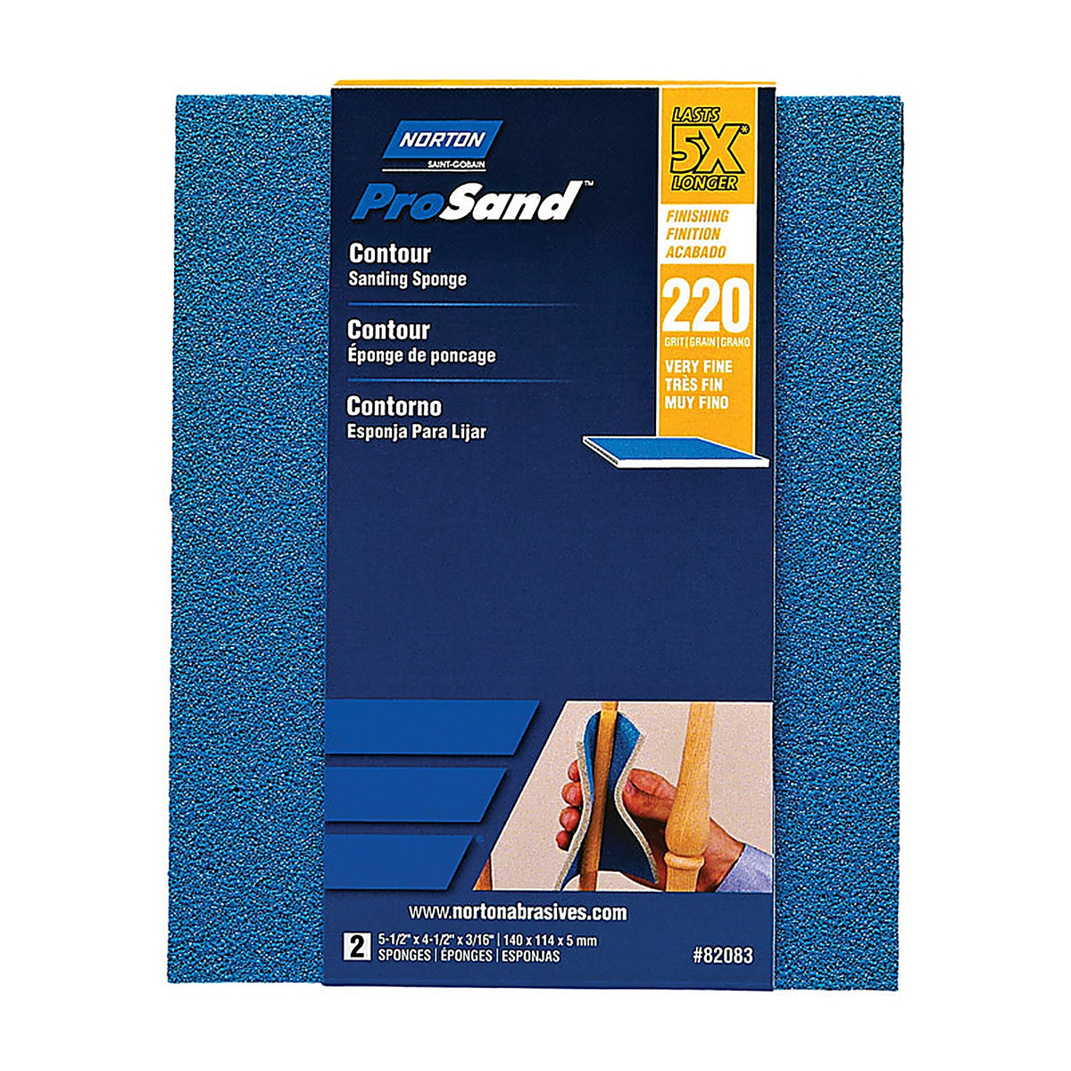 Norton - 7660782083 - ProSand 5.5 in. L x 4.5 in. W x 0.188 in. 220 Grit Very Fine Contour Sanding Sponge