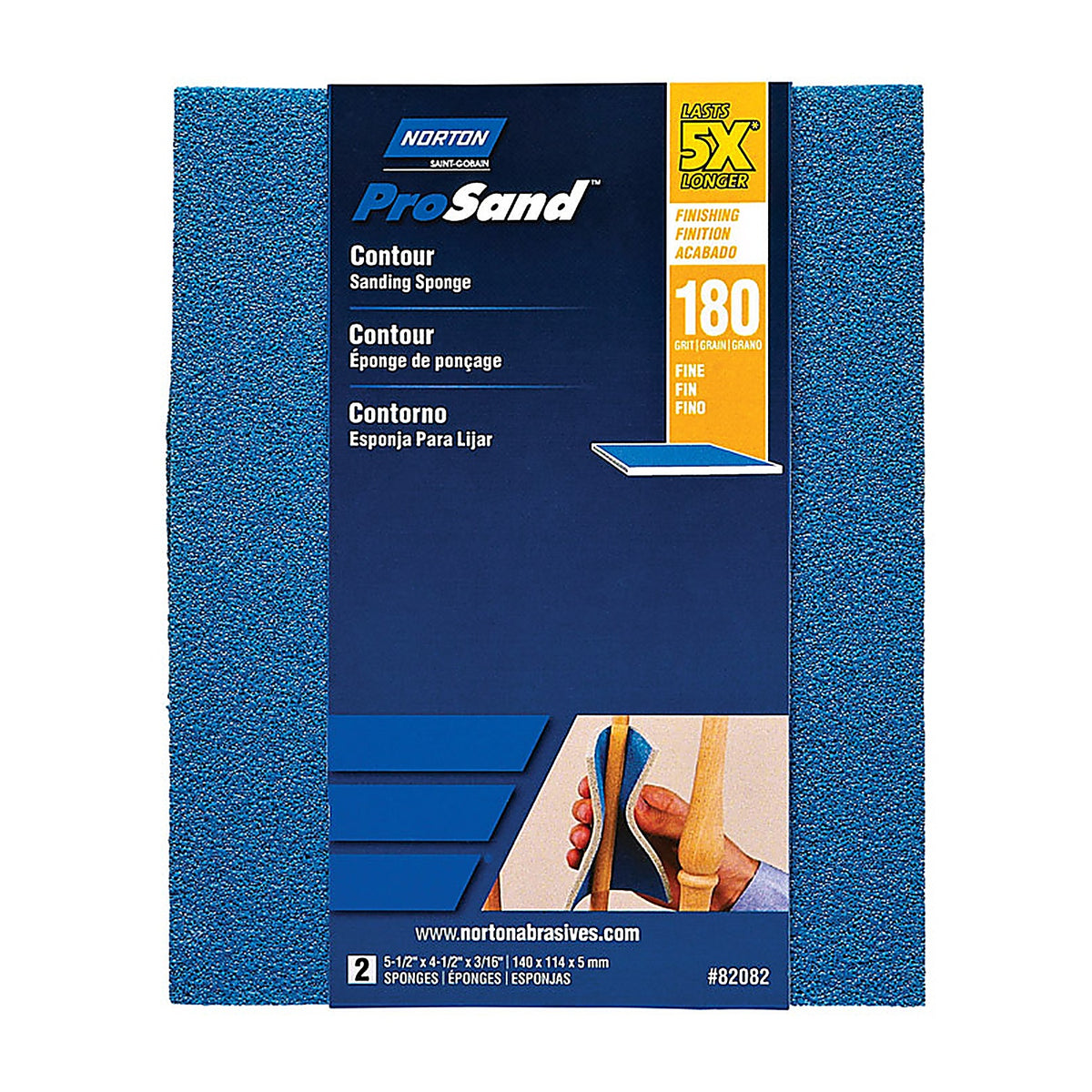 Norton - 7660782082 - ProSand 5.5 in. L x 4.5 in. W x 0.188 in. 180 Grit Fine Contour Sanding Sponge