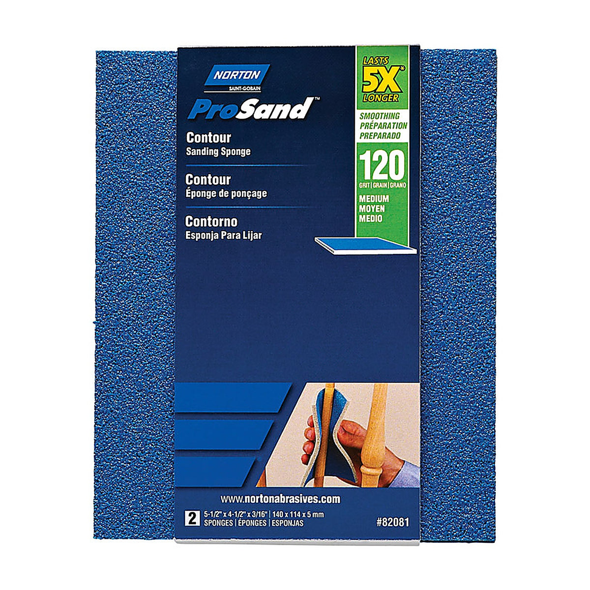Norton - 7660782081 - ProSand 5.5 in. L x 4.5 in. W x 0.188 in. 120 Grit Medium Contour Sanding Sponge