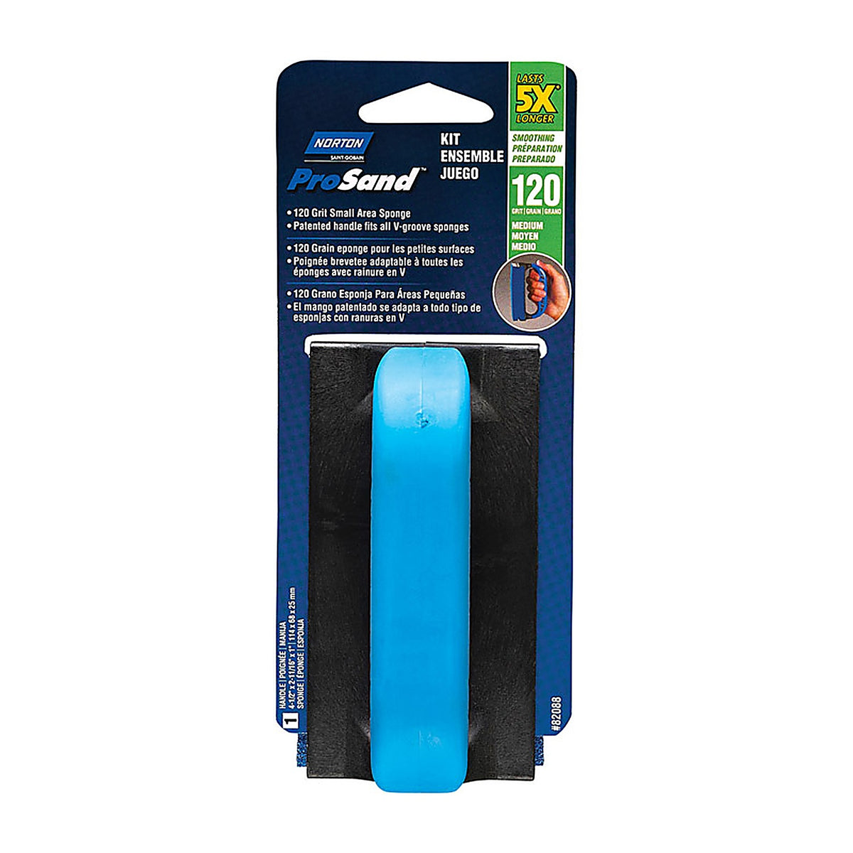 Norton - 7660782088 - ProSand 4.5 in. L x 2.69 in. W x 1 in. 120 Grit Medium Small Area Sanding Sponge