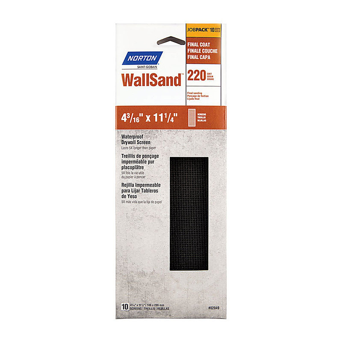 Norton - 7660721763 - WallSand 11-1/4 in. L x 4-3/16 in. W 220 Grit Silicon Carbide Drywall Sanding Screen - 10/Pack