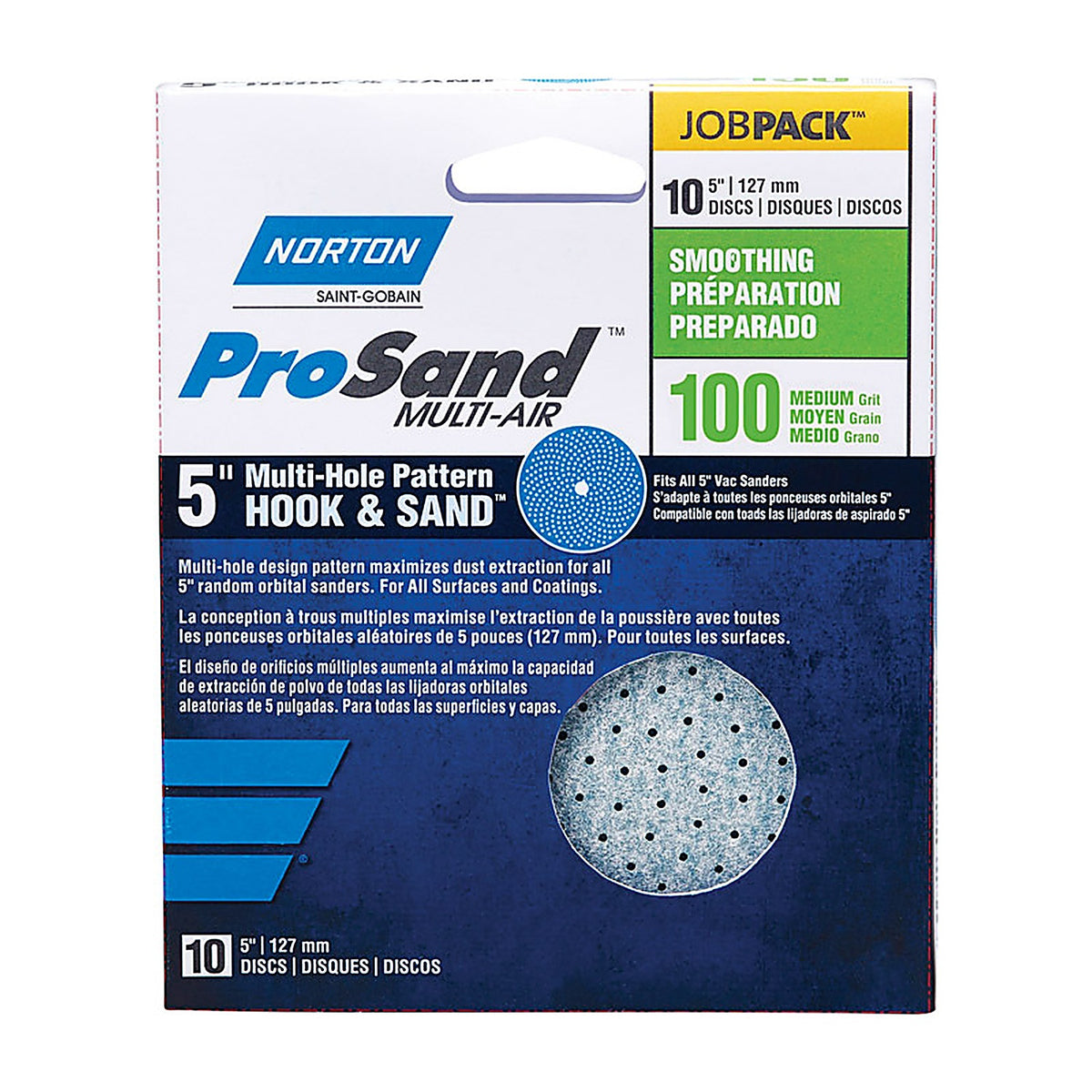 Norton - 7660703222 - ProSand 5 in. Ceramic Alumina Hook and Loop A975 Sanding Disc 100 Grit Medium - 10/Pack