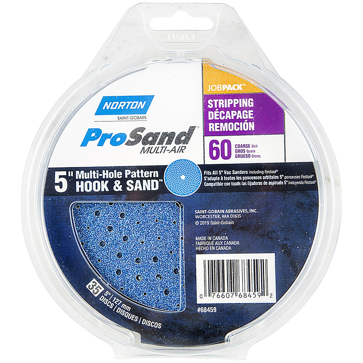 Norton - 7660768459 - ProSand 5 in. Zirconia Alumina Hook and Loop H831 Sanding Disc 60 Grit Coarse - 35/Pack