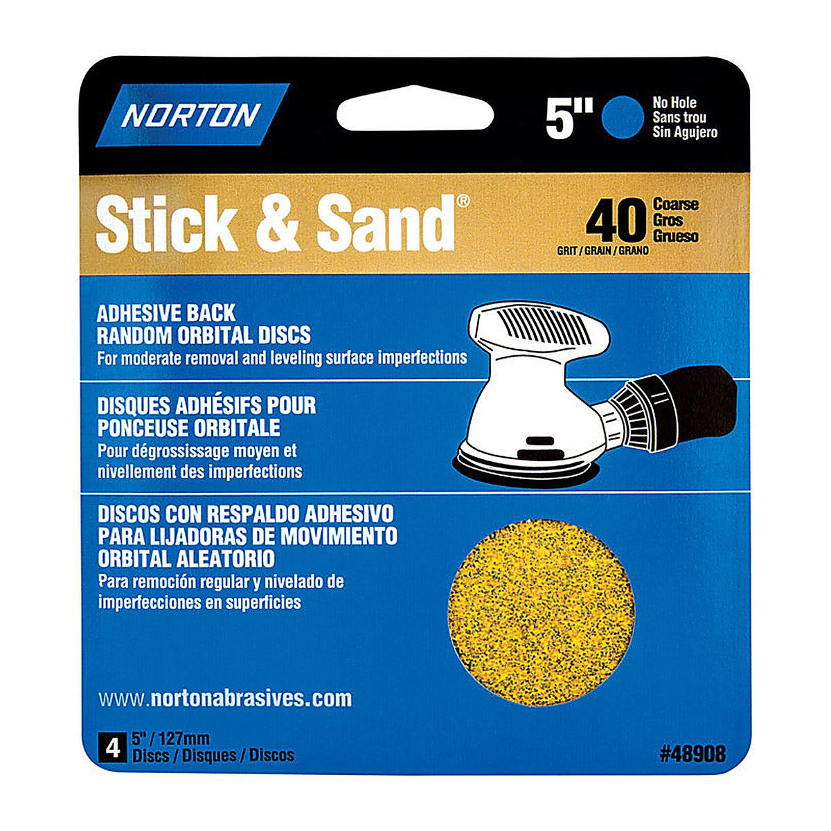 Norton - 07660705456 - Stick & Sand 5 in. Aluminum Oxide Adhesive A250/A290/H290 Sanding Disc 40 Grit Extra Coarse 4