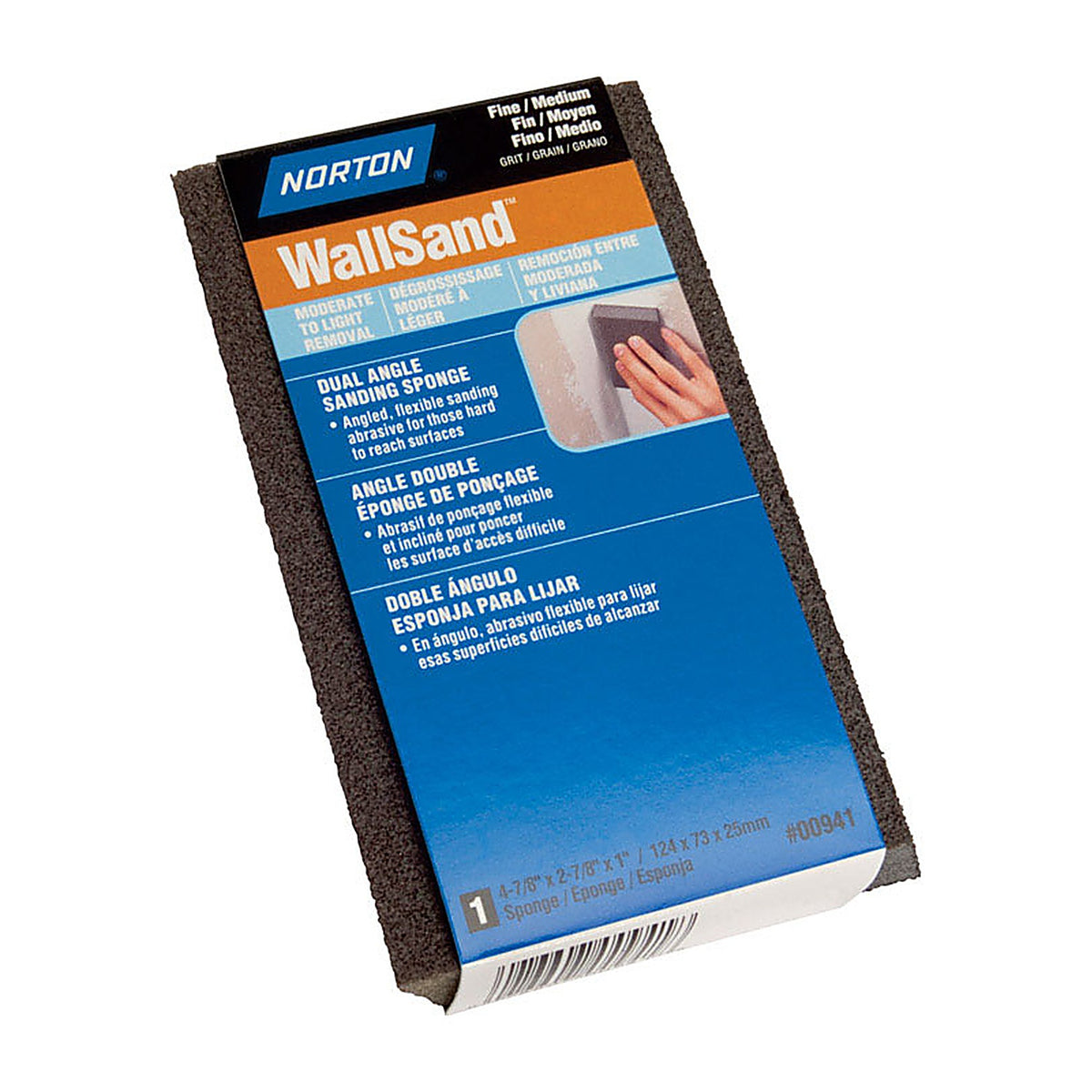 Norton - 07660700941 - WallSand 4.875 in. L X 2.875 in. W X 1 in. Fine/Medium Dual Angle Sanding Sponge