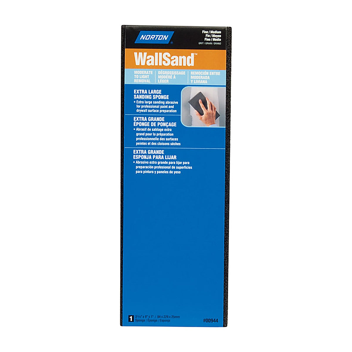 Norton - 7660700944 - WallSand 9 in. L x 3.31 in. W x 1 in. 80/120 Grit Fine/Medium Extra Large Sanding Sponge