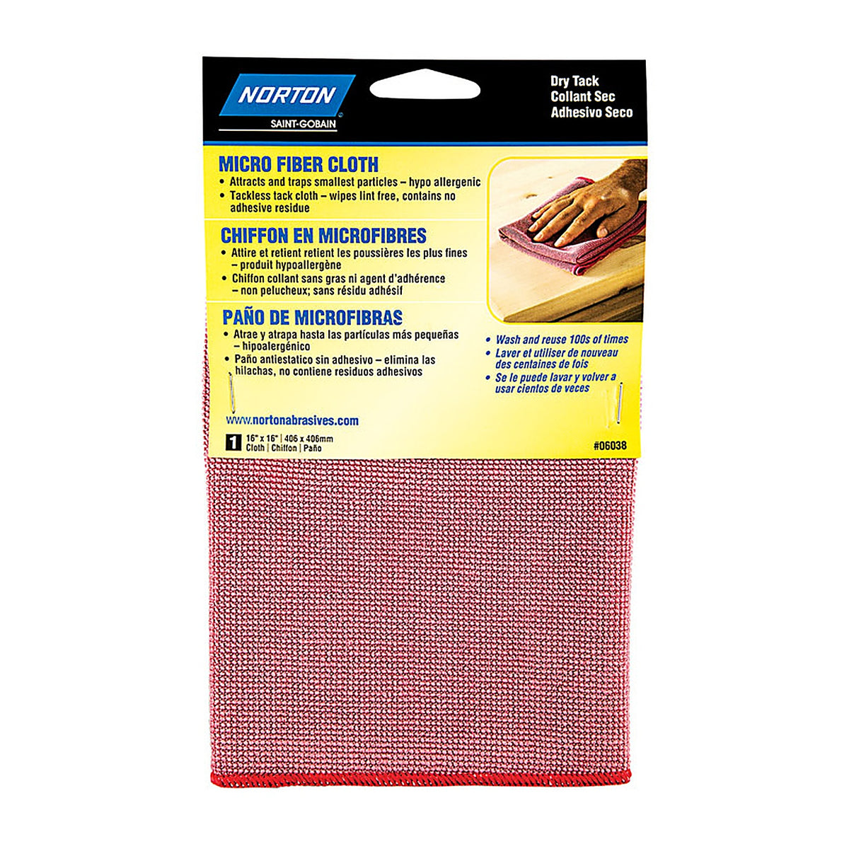 Norton - 07660706038 - 16 in. W X 16 in. L Red Microfiber Tack Cloth