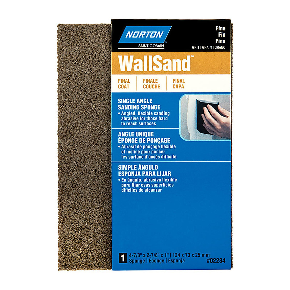 Norton - 7660702284 - WallSand 4.88 in. L x 2.88 in. W x 1 in. Fine Single Angle Sanding Sponge