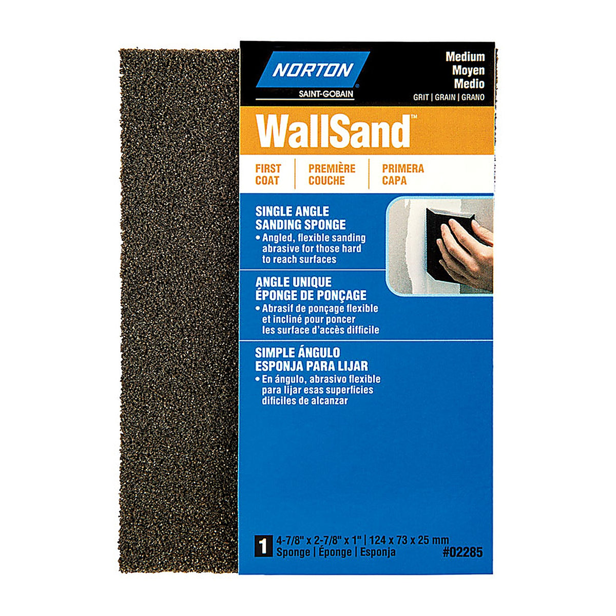 Norton - 7660702285 - WallSand 4.88 in. L x 2.88 in. W x 1 in. Medium Single Angle Sanding Sponge