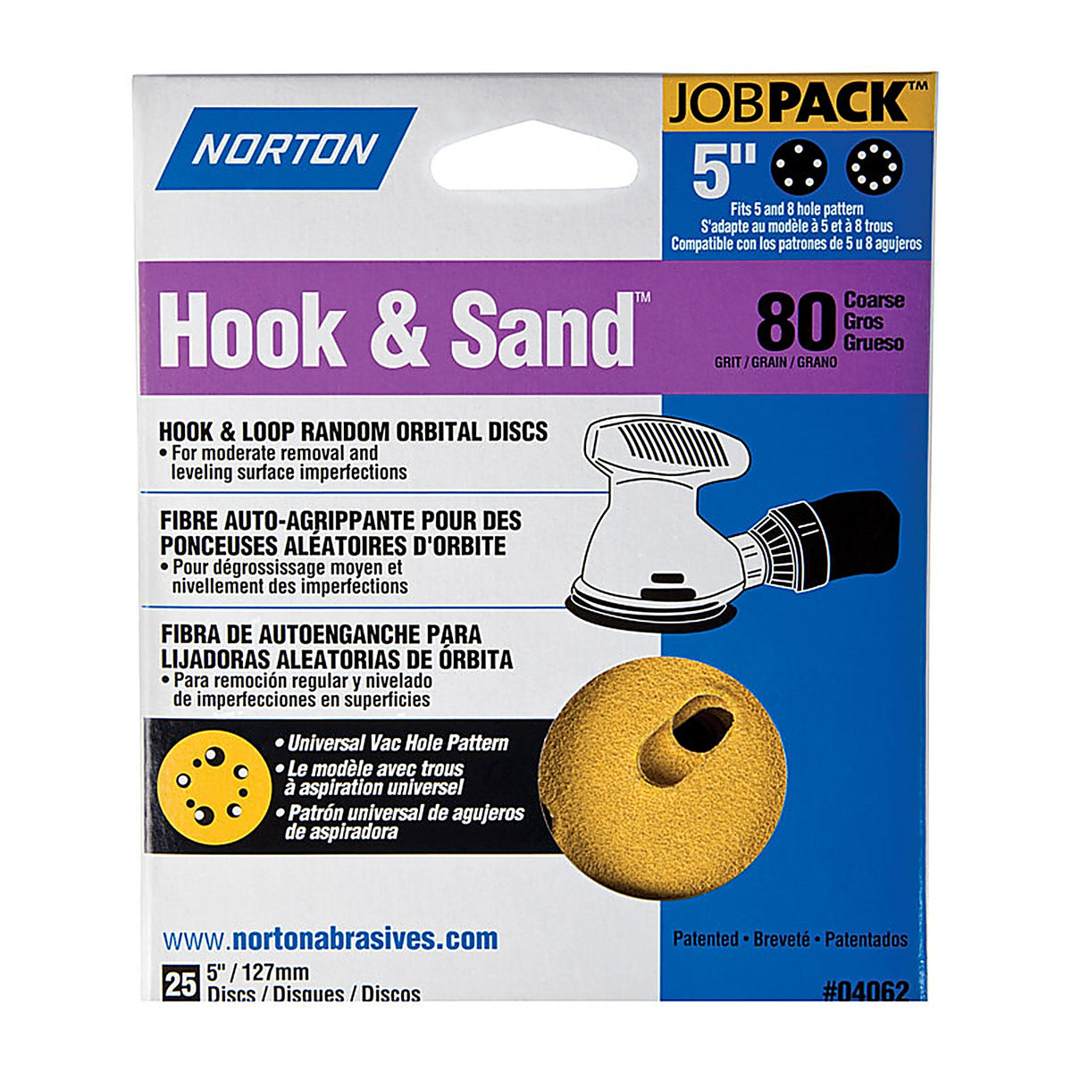 Norton - 7660704062 - Hook & Sand 5 in. Aluminum Oxide Hook and Loop A250/A290 Sanding Disc 80 Grit Coarse - 25/Pack