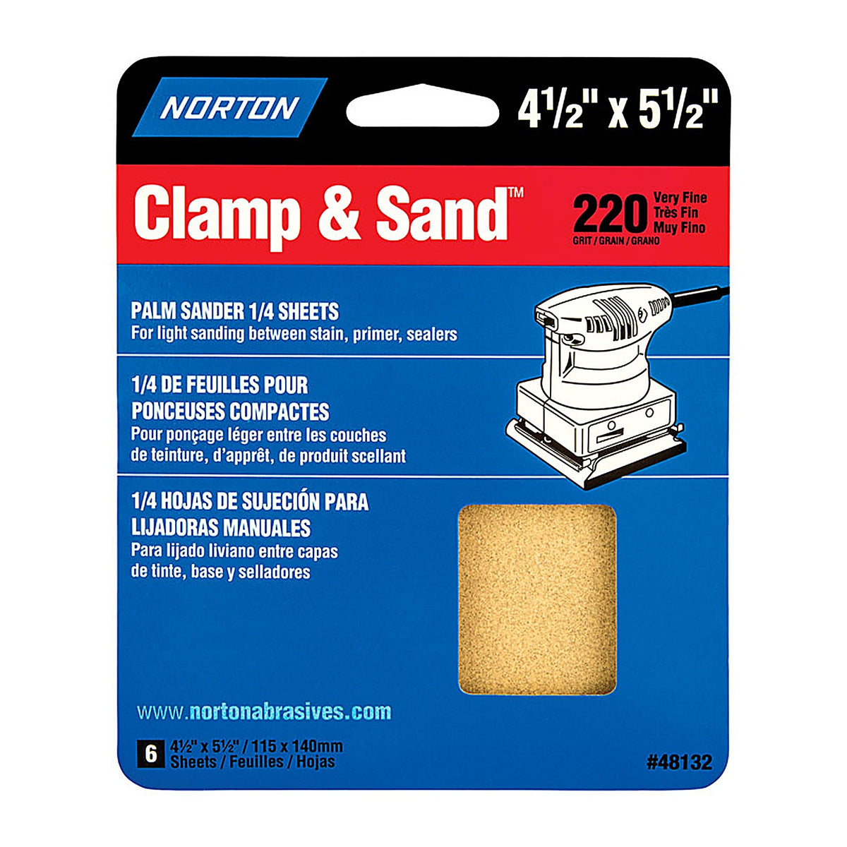 Norton - 07660705441 - Clamp & Sand 5-1/2 in. L X 4-1/2 in. W 220 Grit Aluminum Oxide 1/4 Sheet Sandpaper 6 pk