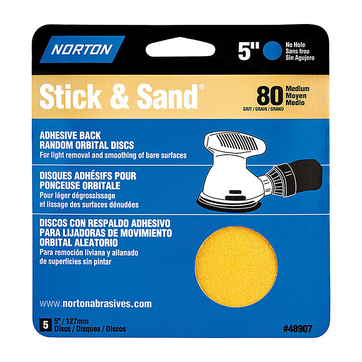 Norton - 07660705455 - Stick & Sand 5 in. Aluminum Oxide Adhesive A250/A290/H290 Sanding Disc 80 Grit Coarse 5 pk