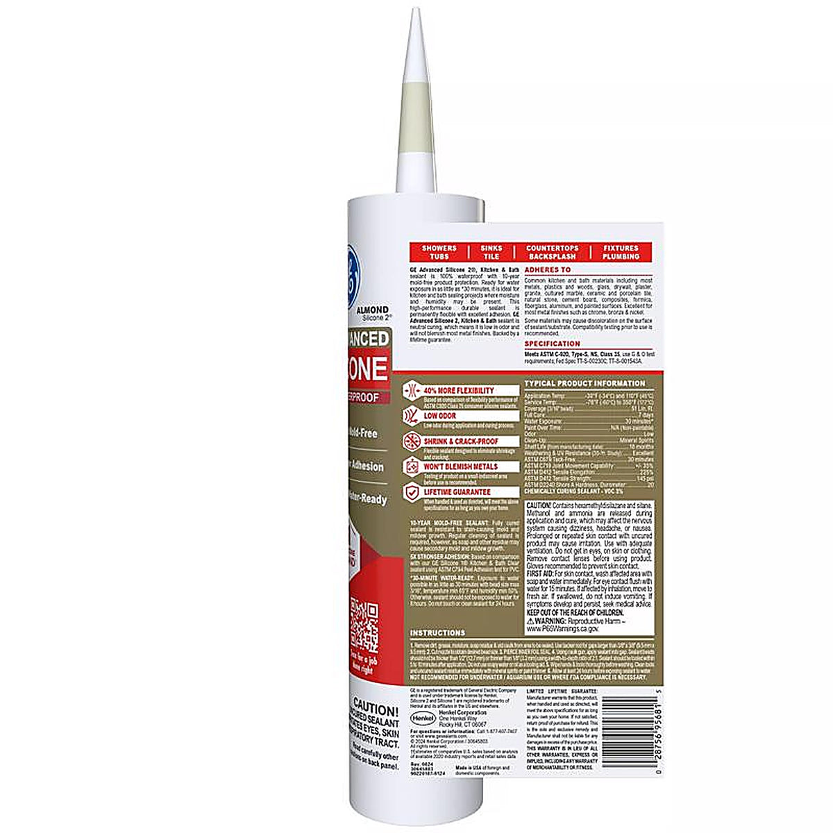 GE - 2816707 - Advanced Almond Silicone 2 Kitchen and Bath Caulk Sealant 10.1 oz