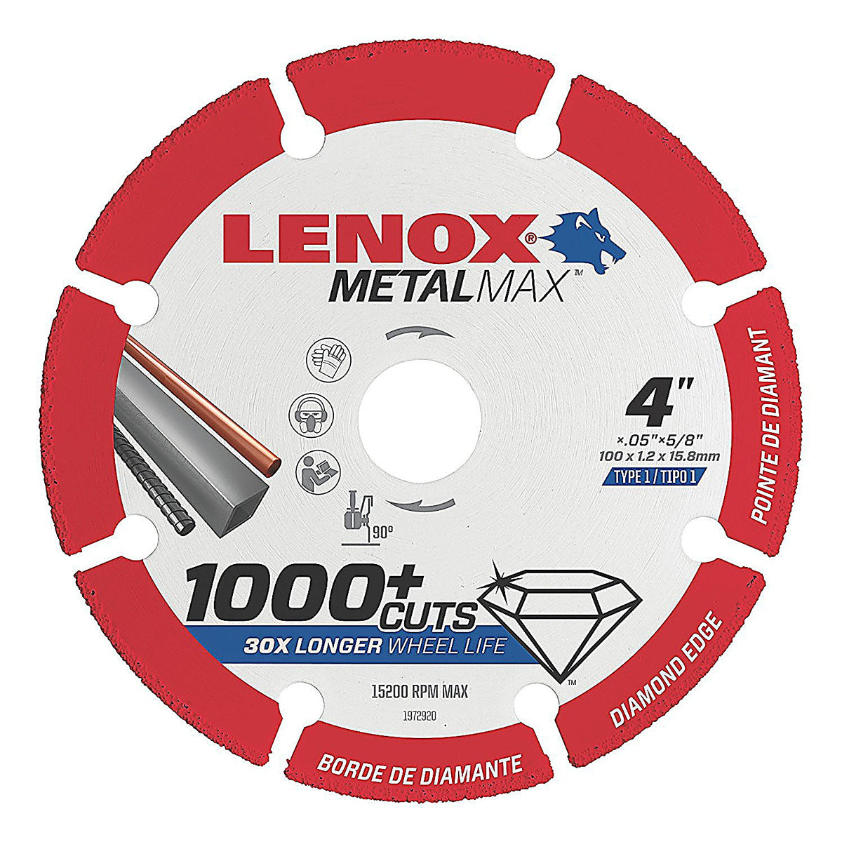 Lenox Tools - 1972920 - METALMAX Diamond Edge Cutoff Wheel, AG 4 in x 5/8 in