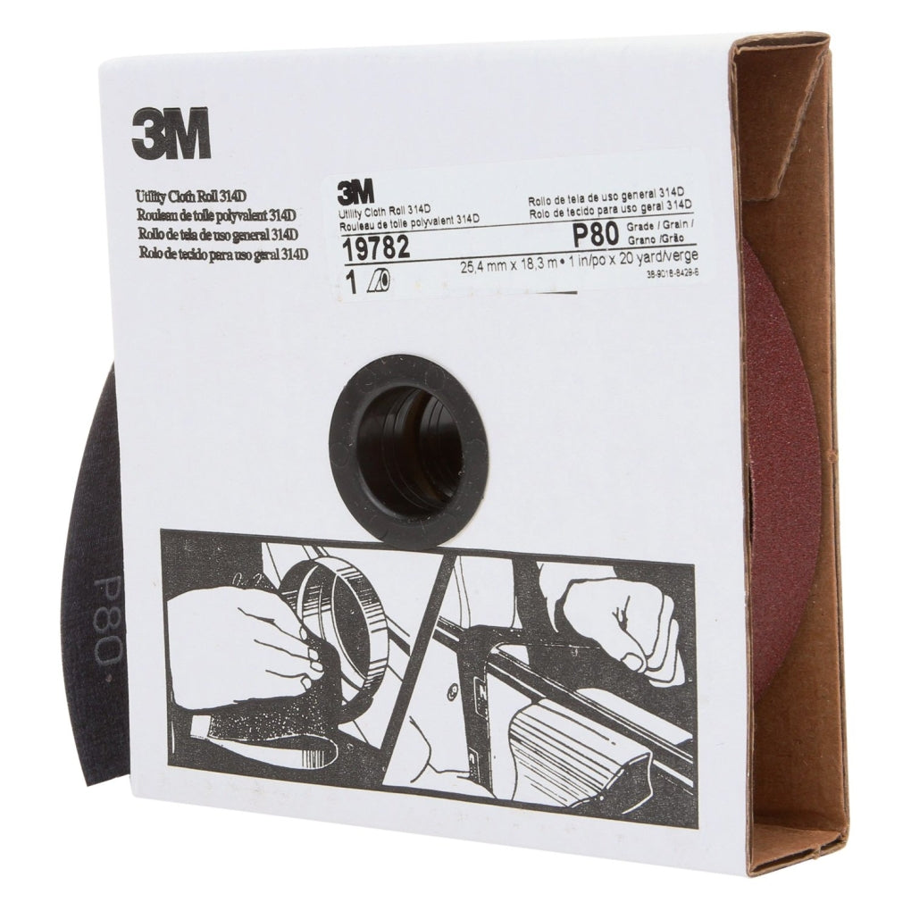 3M - 19782 - Utility Cloth Roll 314D, 1 in x 20 yard, P80 Grit