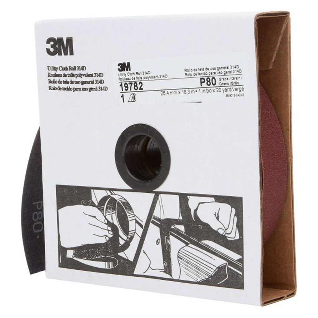 3M - 19782 - Utility Cloth Roll 314D, 1 in x 20 yard, P80 Grit
