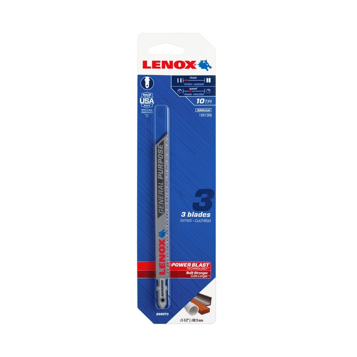 Lenox - 1991366 - 5-1/4 in. Bi-Metal T-Shank General Purpose Jig Saw Blade 10 TPI - 3/Pack