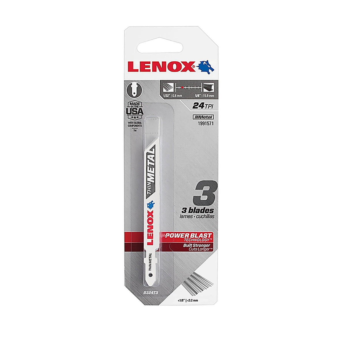 Lenox - 1991571 - 3-5/8 in. Bi-Metal T-Shank Extra Thin Metal Jig Saw Blade 24 TPI - 3/Pack