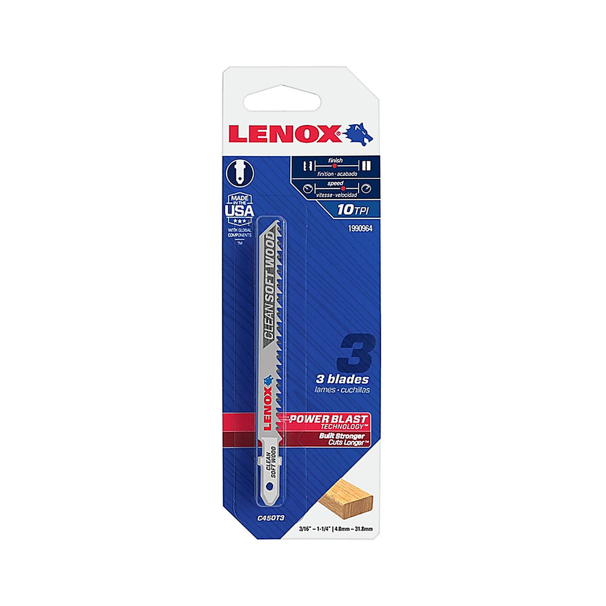 Lenox - 1990964 - 4 in. Metal T-Shank Clean Soft Wood Jig Saw Blade 10 TPI - 3/Pack
