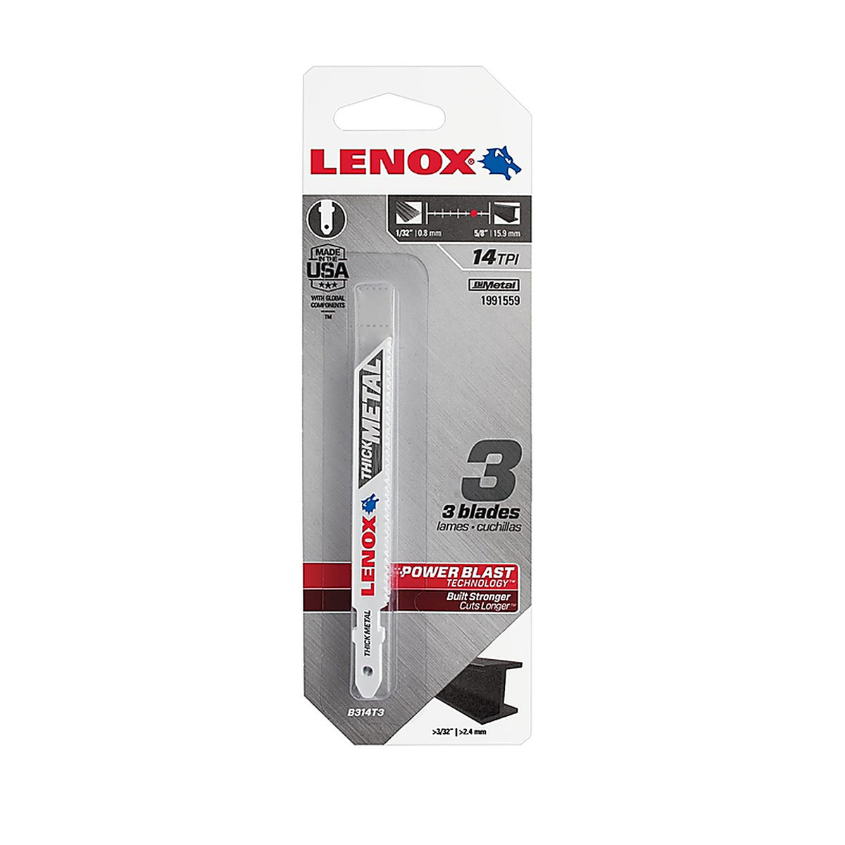 Lenox - 1991559 - 3-5/8 in. Bi-Metal T-Shank Thick Metal Jig Saw Blade 14 TPI - 3/Pack