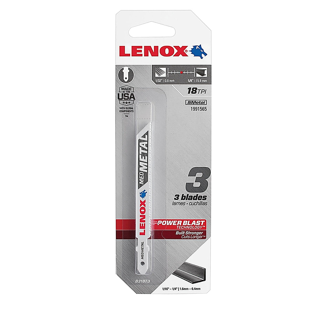 Lenox - 1991565 - 3-5/8 in. Bi-Metal T-Shank Medium Metal Jig Saw Blade 18 TPI - 3/Pack