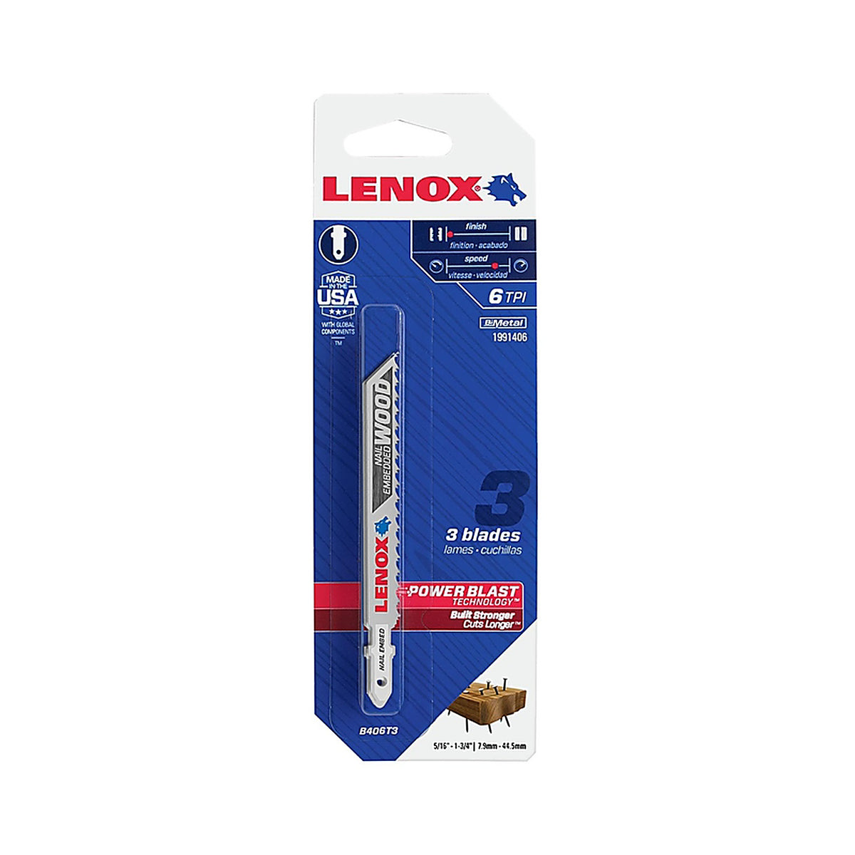 Lenox - 1991406 - 4 in. Bi-Metal T-Shank Nail-Embedded Wood Jig Saw Blade 6 TPI - 3/Pack
