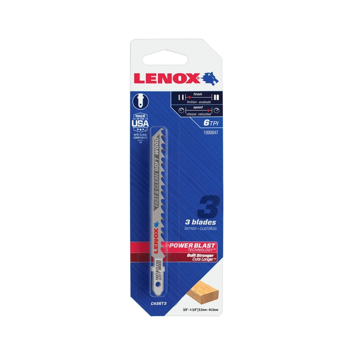 Lenox - 1990847 - 4 in. Metal T-Shank Clean Soft Wood Jig Saw Blade 6 TPI - 3/Pack