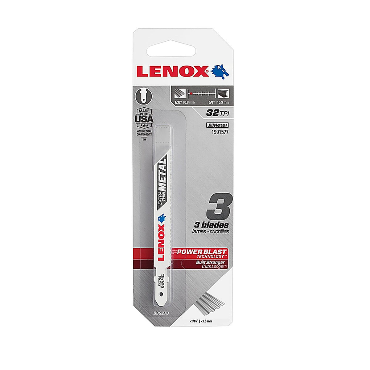 Lenox - 1991577 - 3-5/8 in. Bi-Metal T-Shank Extra Thin Metal Jig Saw Blade 32 TPI - 3/Pack