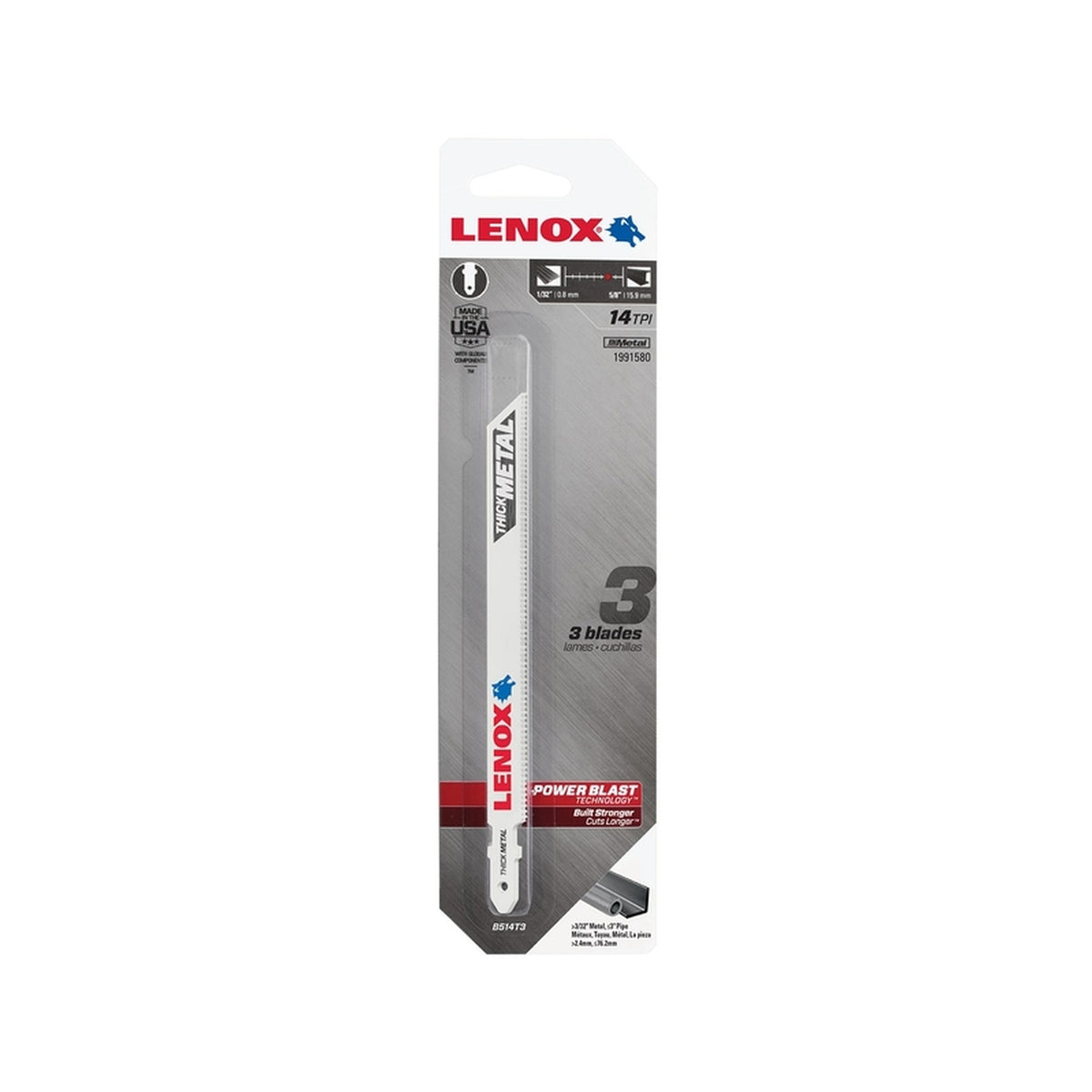 Lenox - 1991580 - 5-1/4 in. Bi-Metal T-Shank Thick Metal Jig Saw Blade 14 TPI - 3/Pack