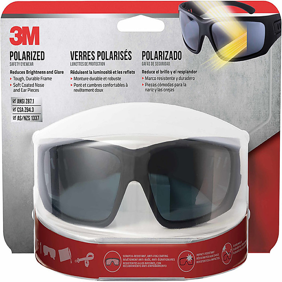3M - 90214-HZ4-NA - Anti-Fog Polarized Modern/Sleek Impact-Resistant Safety Glasses Black Lens Black Frame 1/pc.