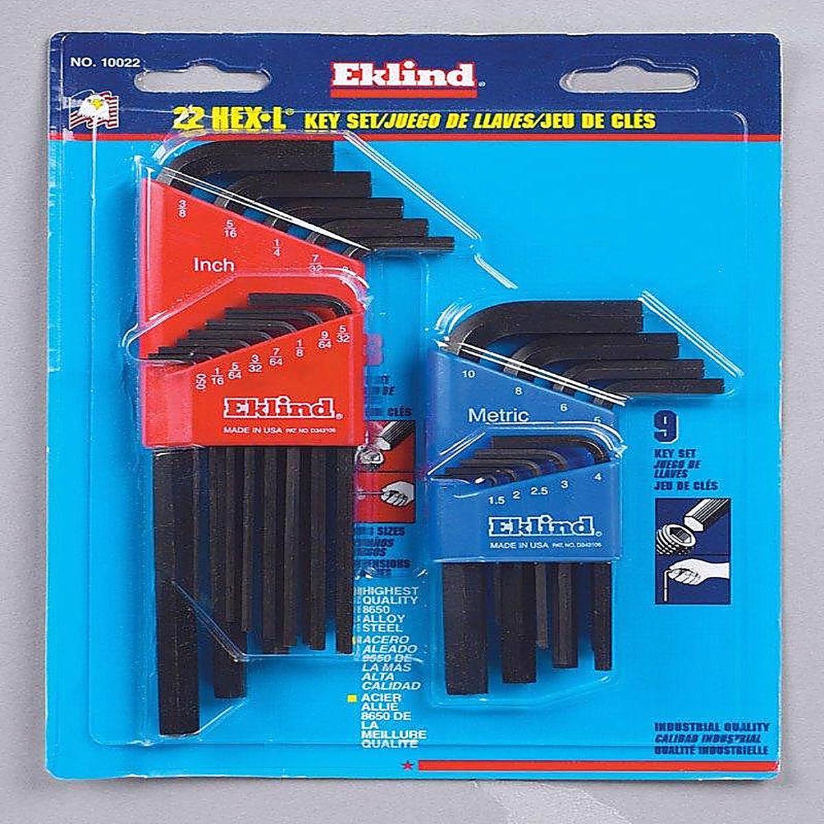 Eklind Tool - 10022 - Hex-L Metric and SAE Long and Short Arm Hex L-Key Set 22/pc.